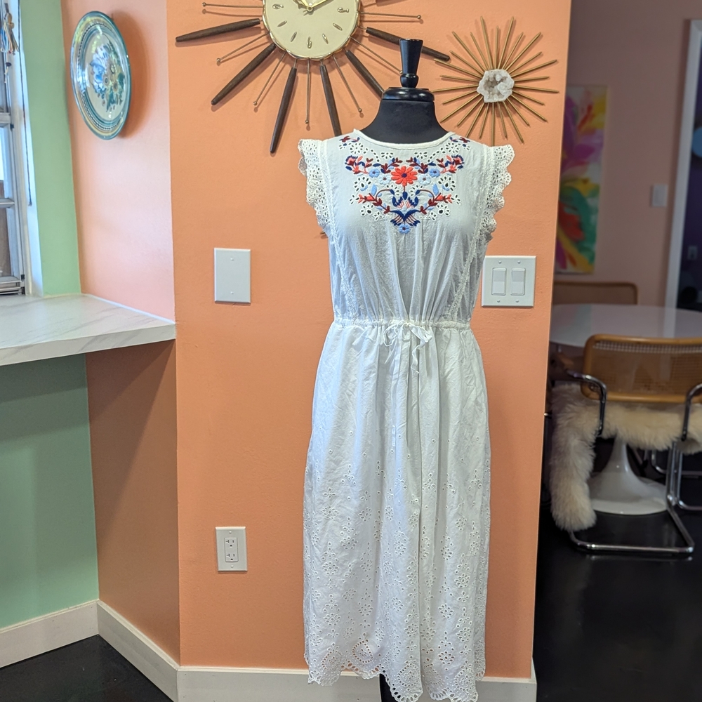 Rebecca Taylor 6 White Eyelet Flutter Sleeve Sundress Embroidered Midi Luxury - Picture 13 of 16